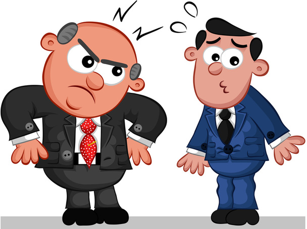 Dibujos animados de negocios - Jefe hombre enojado con el empleado
 - Vector, Imagen