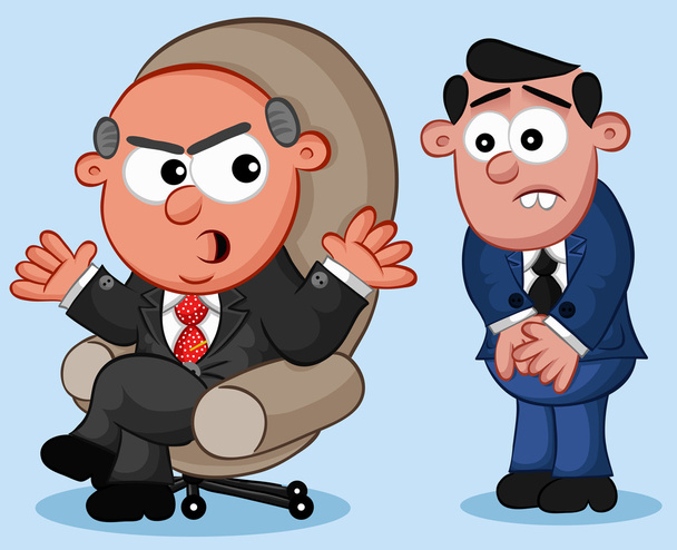 επιχείρηση γελοιογραφία - αφεντικό άνθρωπος θυμωμένος με τον εργαζόμενο - Διάνυσμα, εικόνα