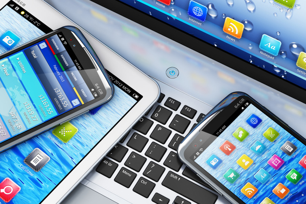 Tablet PC y smartphones con pantalla táctil
 - Foto, imagen