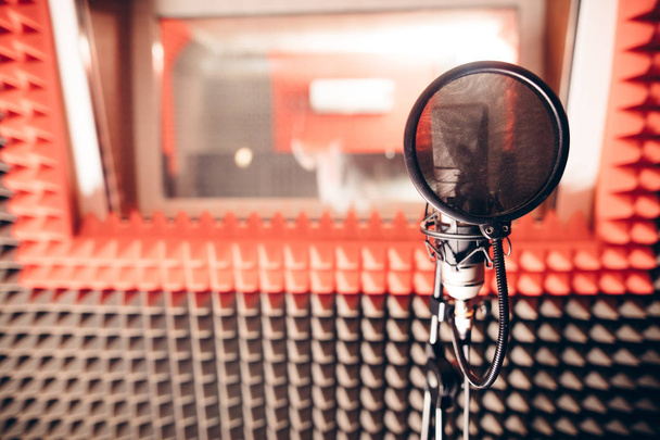close up photo of microphone.preparation for recording a song - Zdjęcie, obraz