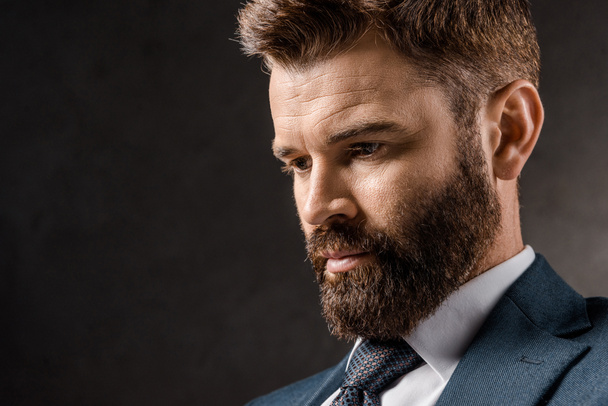 close up of thoughtful bearded businessman in formalwear - Photo, Image