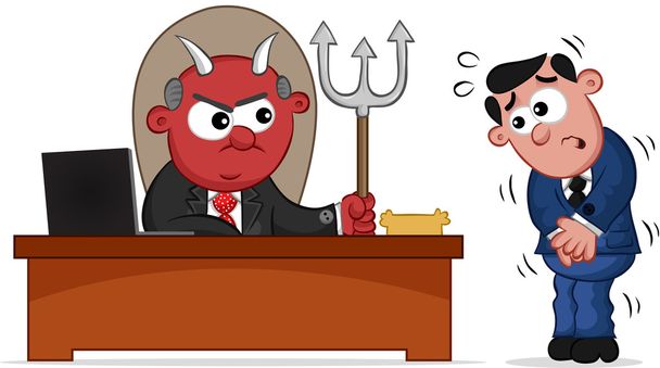 biznes kreskówka - diabeł szef człowieka i pracownika - Wektor, obraz