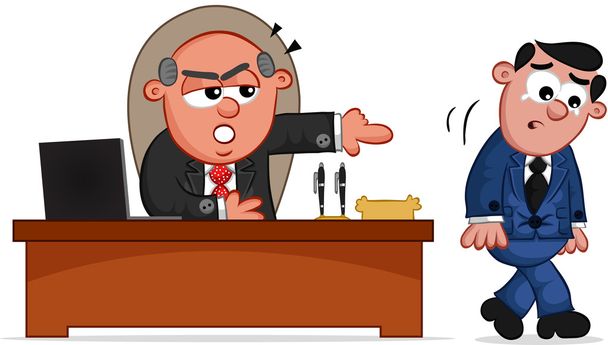 Business Cartoon - Boss Man erottaminen työntekijä
 - Vektori, kuva