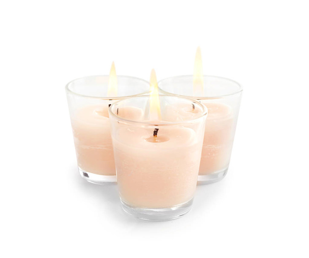Burning candles on white background - Photo, Image