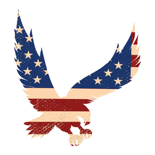 Eagle silhouet op de usa vlag achtergrond. Ontwerpelement voor poster, briefkaart. Vectorillustratie. - Vector, afbeelding