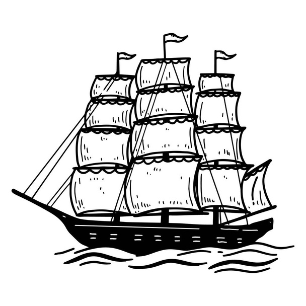ヴィンテージ海船のイラスト。ポスター、カード、エンブレム、サイン、バナーの要素をデザインします。ベクトル画像 - ベクター画像