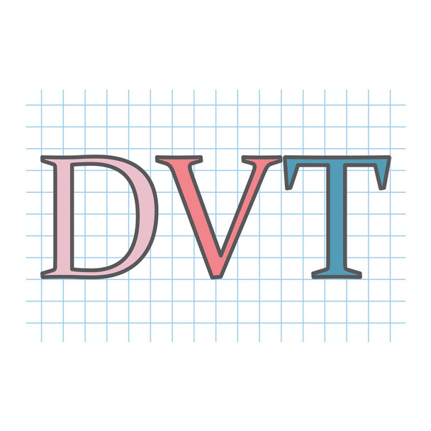 Akronim DVT (głębokiej zakrzepicy żył głębokich), napisany na kartce papieru w kratkę - Wektor, obraz