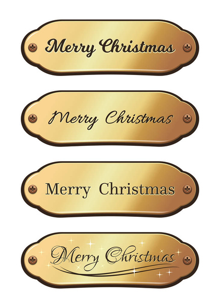 メリー クリスマス レタリング デザインを設定します。お祝い碑文とゴールド バッジは。グリーティング カード、招待状、その他の項目のゴールド サイン コレクション要素。ベクトル図 - ベクター画像