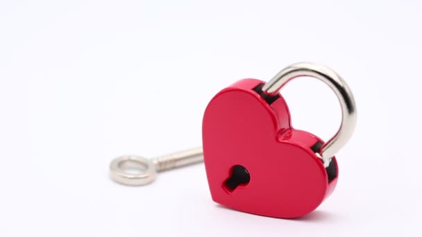 love padlock and key on white background with copy space, like concept of romantic symbol   - Footage, Video