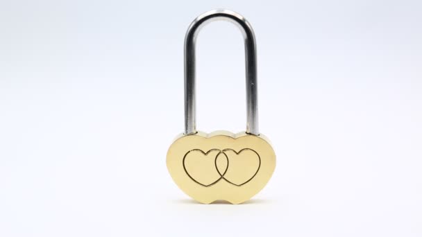 love padlock with hearts on white background with copy space, like concept of romantic symbol   - Footage, Video