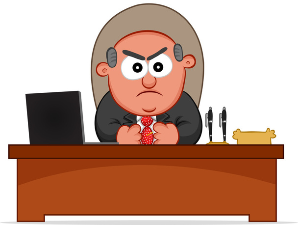 Business Cartoon - Boss Man Shouting at Frightened Employee - Vector, Image
