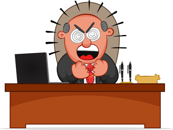 Dibujos animados de negocios - Jefe hombre gritando a los empleados asustados
 - Vector, Imagen