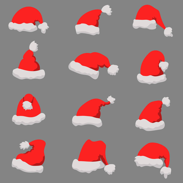 サンタ クロースの帽子のクリスマスのテーマのセットです。要素またはポスター、グリーティング カード、バナー、チラシ、装飾をデザインします。ベクトル図 - ベクター画像