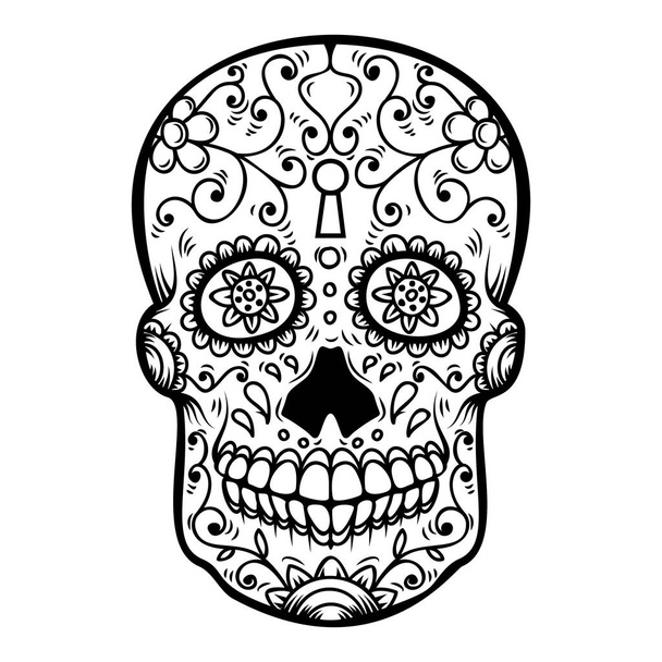 Sugar skull isolated on white background. Day of the dead. Dia de los muertos. Design element for poster, card, banner, print. Vector illustration - Vektor, Bild