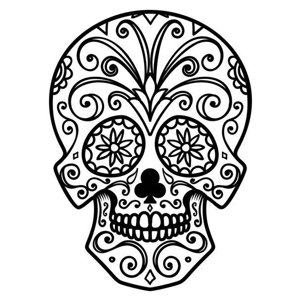 Ilustrace lebky mexických cukru. Den mrtvých. Dia de los muertos. Designový prvek pro loga, popisek, znak, znamení, plakát, tričko. Vektorové ilustrace - Vektor, obrázek