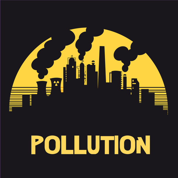 zanieczyszczenia, energii jądrowej, zniszczenia, ozonu, niebezpieczeństwo, przemysłowiec, przemysłu, strefy, fabryki, dymu, zanieczyszczonych, powietrze, tlenu, gazu toksyny, toksyczne, trucizny, węgla, zła, człowieka, zagłady, zagłady, elektrowni jądrowej - Wektor, obraz