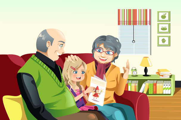 Grand-parents et petits-enfants lecture
 - Vecteur, image