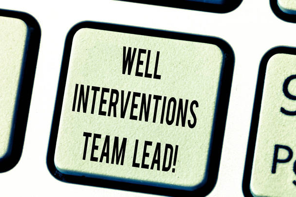 Text sign showing Well Interventions Team Lead. Conceptual photo Oil and gas petroleum industry engineering Keyboard key Intention to create computer message pressing keypad idea. - Photo, Image