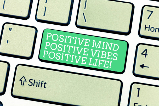 Word writing text Positive Mind Positive Vibes Positive Life. Business concept for Motivation inspiration to live Keyboard key Intention to create computer message, pressing keypad idea. - Photo, Image