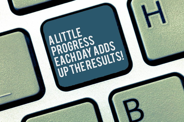 Word writing text A Little Progress Each Day Adds Up The Results. Business concept for Go step by step to your goal Keyboard key Intention to create computer message, pressing keypad idea. - Photo, Image