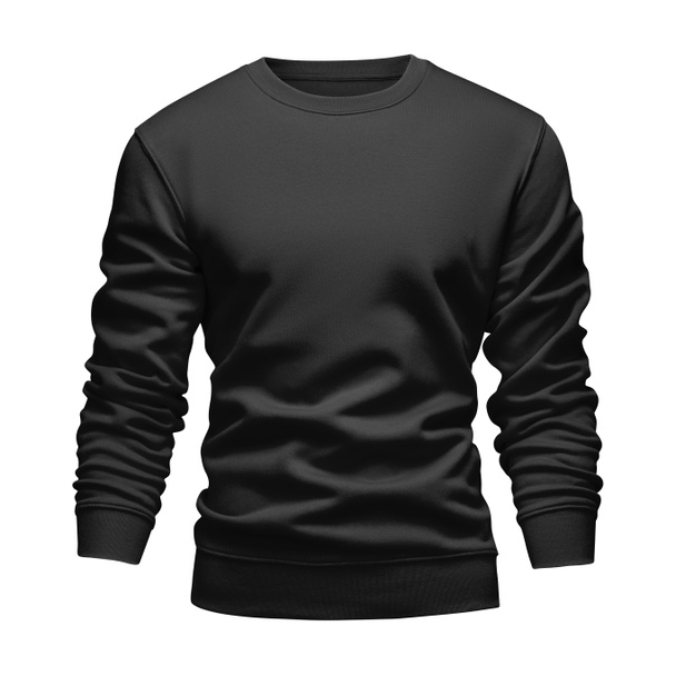 Men's blank mockup black sweatshirt wavy concept with long sleeves isolated white background. Front view empty template pullover with clipping path. Blank design warm winter clothes sweater for print - Photo, Image
