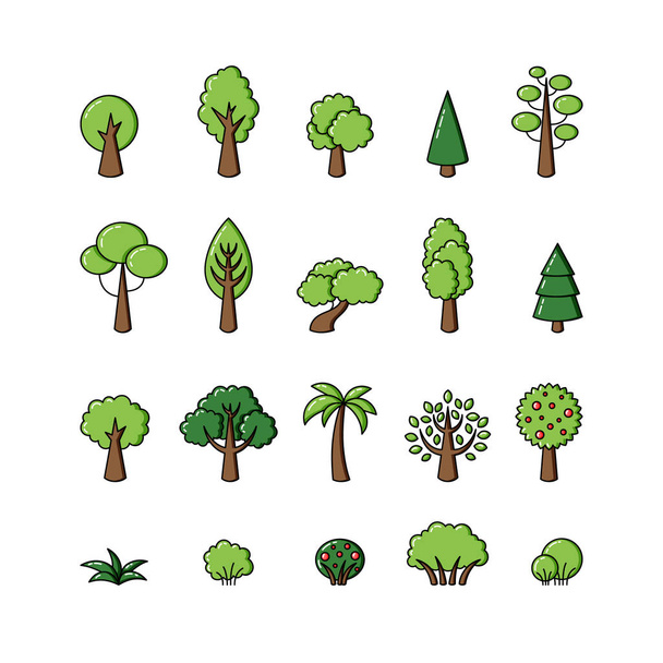 Collection of vector tree icons. Template for logo, web design, advertising line art - Vector, Image