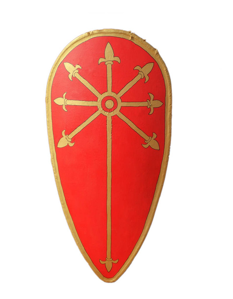 Tear-drop Norman Red Kite Shield decorated with fleur de lis, templar symbol - Photo, Image