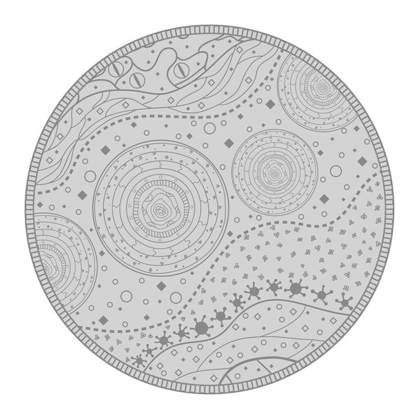Circle intricate pattern on white. Hand drawn mandala on isolated background. Design for spiritual relaxation for adults. Doodle for work. Black and white illustration - Vector, Image