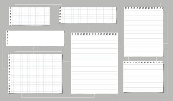 weißes Notizbuchpapier, linierte und quadratische Notenstreifen, die auf hellem Hintergrund kleben. Vektorillustration - Vektor, Bild