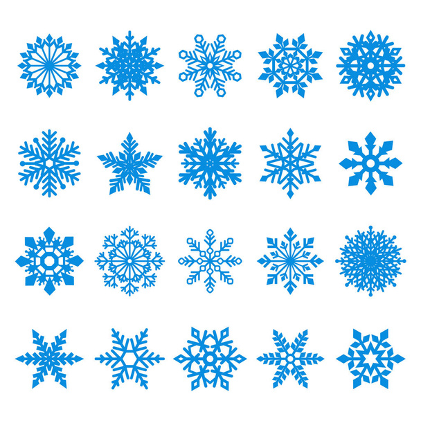 collection of blue  vector snowflakes on white background - Vector, Image