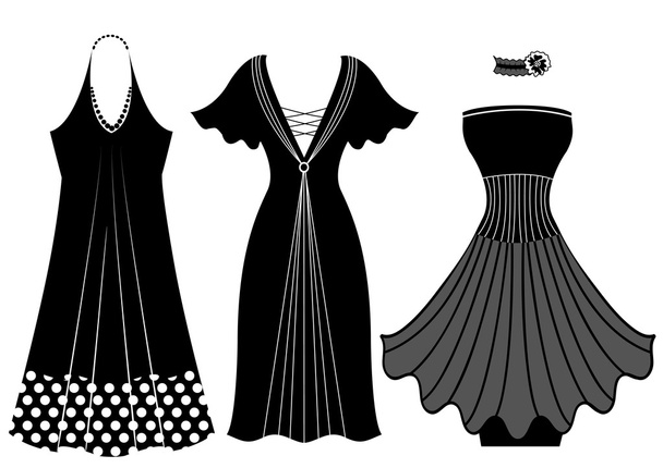 白で隔離されるファッション女性 dresses.vector の黒いシルエット - ベクター画像
