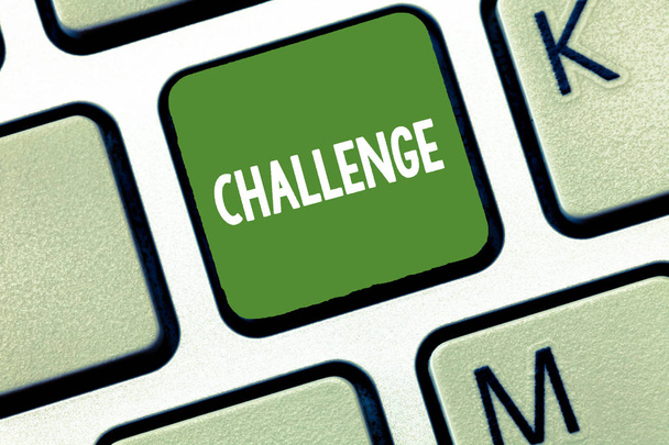 Conceptual hand writing showing Challenge. Business photo text call to someone to participate in competitive situation Beat Keyboard Intention to create computer message keypad idea. - Photo, Image