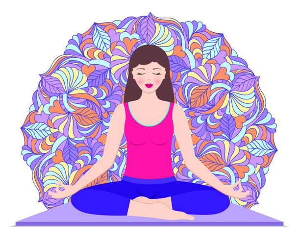 Young woman meditates - Διάνυσμα, εικόνα
