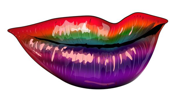 Boca abierta con flujo de pintura de color arco iris Mordedura de labios
. - Vector, imagen