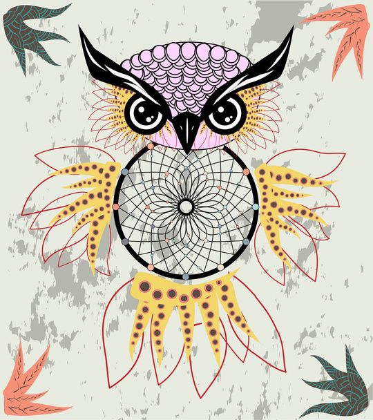 Indian decorative Dream Catcher owl in graphic style. Vector illustration  - Διάνυσμα, εικόνα