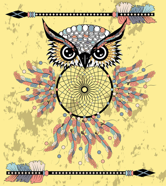 dream catcher with owl vector illustration - Vettoriali, immagini