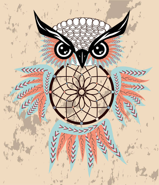 dream catcher with owl vector illustration - Vector, Image