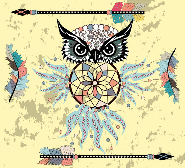 フクロウのベクトル図とドリーム キャッチャー - ベクター画像