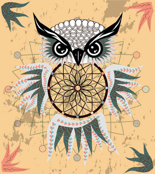 dream catcher with owl vector illustration - Vector, Image