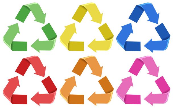Set of colorful recycle icons illustration - Vector, Image
