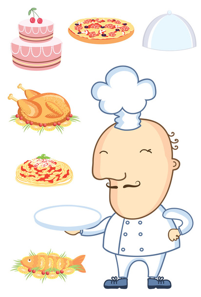 chef-kok man met .vector voedsel geïsoleerd op wit voor ontwerp - Vector, afbeelding