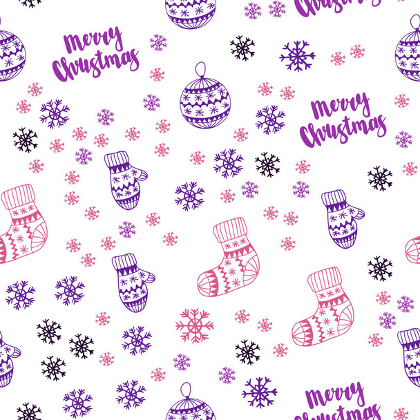 Dark Pink, Yellow vector seamless cover with beautiful snowflakes, balls, socks, mittens. Colorful illustration with xmas symbols. Design for textile, fabric, wallpapers. - Vector, Image