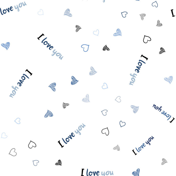 Χωρίς ραφή πρότυπο φως μπλε διάνυσμα με doodle καρδιές. Εικονογράφηση με καρδιές στην έννοια της αγάπης για την ημέρα του Αγίου Βαλεντίνου. Μοτίβο μπορεί να χρησιμοποιηθεί για του Αγίου Βαλεντίνου διαφήμιση, φυλλάδια. - Διάνυσμα, εικόνα