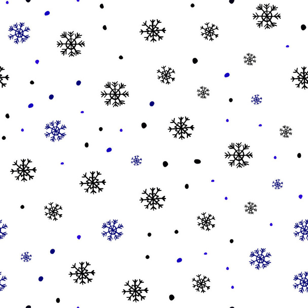 Donkerblauw vector naadloze textuur met gekleurde sneeuwvlokken. Glanzende kleurrijke illustratie met sneeuw in kerst stijl. Patroon voor trendy stof, behang. - Vector, afbeelding