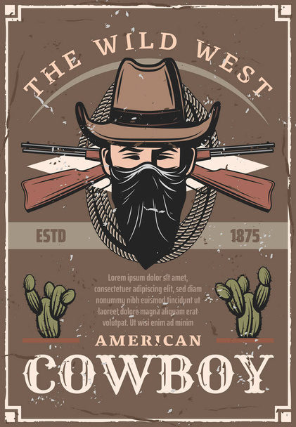アメリカの野生の西のレトロなポスターから帽子カウボーイ - ベクター画像