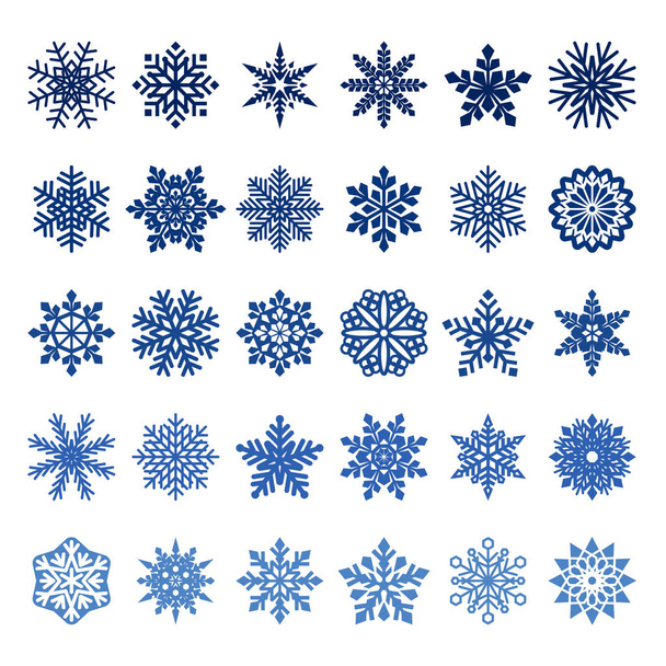 collectie van blauwe vector sneeuwvlokken op witte achtergrond - Vector, afbeelding