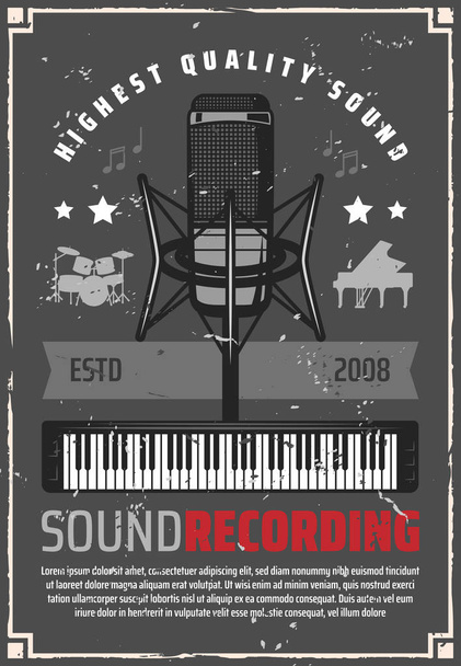 Cartaz retro de gravação de som para a indústria da música
 - Vetor, Imagem