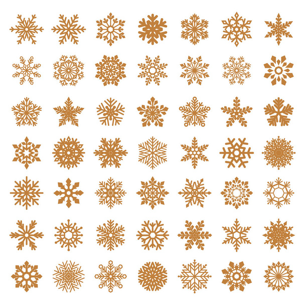 collection of white vector snowflakes on golden background - Vector, Image