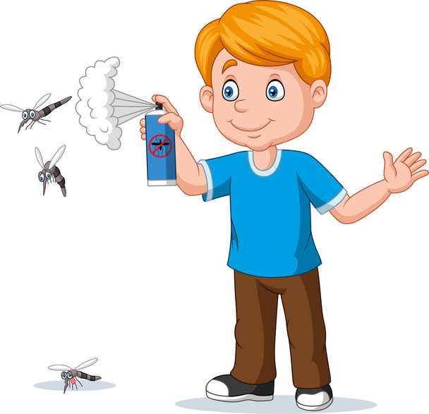 Мультфильм мальчик распыляя насекомых убийца комаров
 - Вектор,изображение