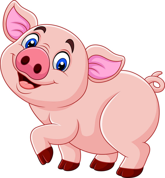 Dibujos animados feliz cerdo aislado sobre fondo blanco
 - Vector, Imagen